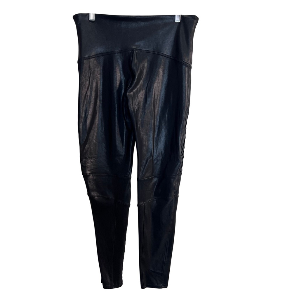 Spanx Faux Leather Moto Leggings Chic Women's Size 1X Black High Waist Stretch